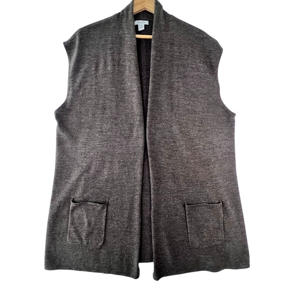 Hampshire Studio Women's Plus 3X Brown Marled Open‎ Front Sweater Vest Pockets